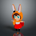 Animated Game Movie Character In Orange Hoodie With Rabbit Ears Blue Eyes And Red Dress