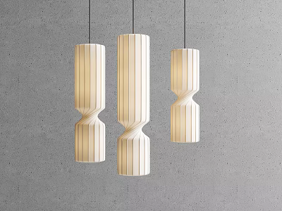 Three White Striped Design Pendant Lights Hanging Against Grey Background 3d model
