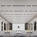 Minimalist Upscale Banquet Hall With Neatly Arranged Seats Central Runway For Hosting Luxury Formal Events