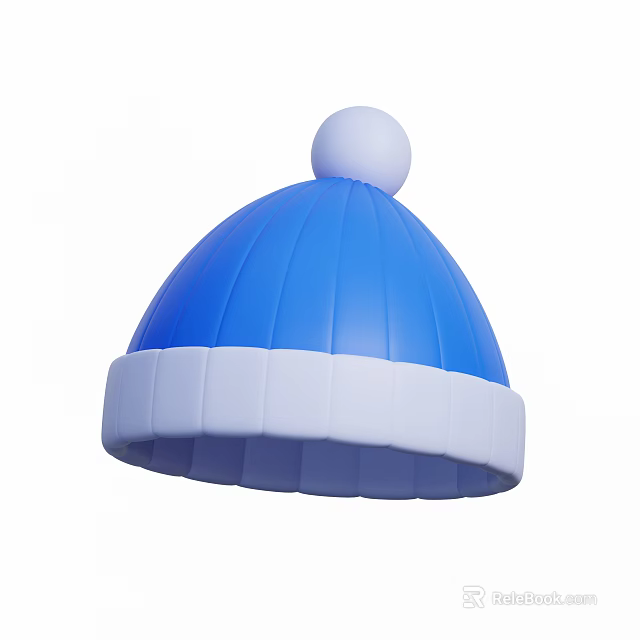 Cozy Blue And White Knitted Winter Hat With Pom Pom And Striped Design 3d model 