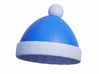 Cozy Blue And White Knitted Winter Hat With Pom Pom And Striped Design 3d model