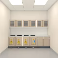 Laboratory Interior With Cabinets Glass Door Storage Sink White Doors Ceiling Lights Light Floor