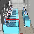 Industrial Equipment Production Line With Blue Units Pipes And White Stands