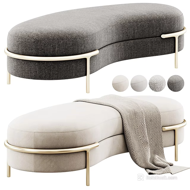 Modern Ottoman with Gold Metal Legs Soft Upholstery and Multiple Color Options 3d model 