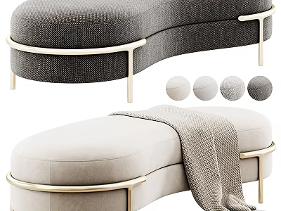 Modern Ottoman with Gold Metal Legs Soft Upholstery and Multiple Color Options 3d model