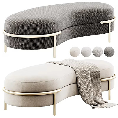 Modern Ottoman with Gold Metal Legs Soft Upholstery and Multiple Color Options 3d model