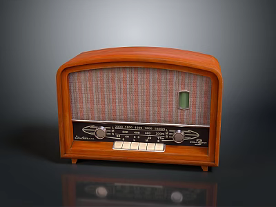 Vintage Computer With Wooden Case Control Knobs And Indicator Light 3d model