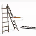 Vintage Wooden Ladders One Standing One Leaning Against And One Lying Flat