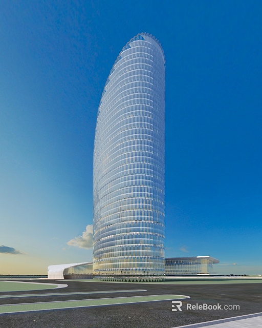 Modern Office Building with Glass Facade Tall Skyscraper Design in Blue Sky 3d model 