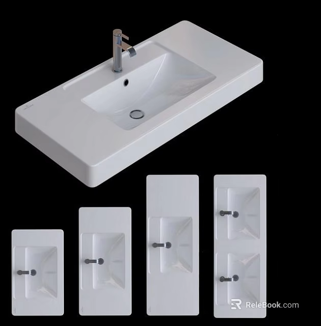 Sleek White Ceramic Washbasin With Modern Design And Various Sizes For Home Bathroom 3d model 