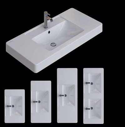 Sleek White Ceramic Washbasin With Modern Design And Various Sizes For Home Bathroom 3d model
