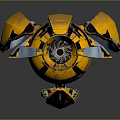 Yellow Black Futuristic Armored Mechanical Robot With Blue Glowing Core And Metal Arms