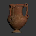 Sculpted Red Terracotta Vase with Two Handles and Hand Carved Details