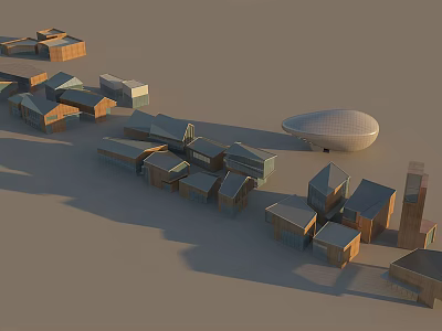 Modern Commercial Complex Featuring Multiple Buildings Unique Shapes And Contemporary Design 3d model