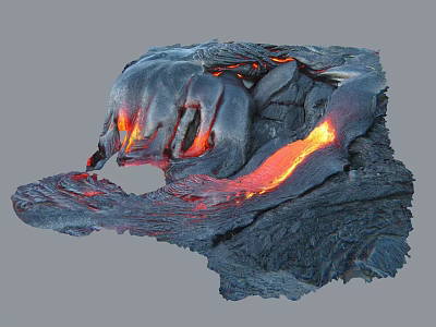 Volcanic Eruption Scene With Flowing Red Hot Lava And Black Rock Formation 3d model