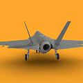 Gray Fighter Jet Aircraft With Cockpit Wings Landing Gear And Orange Background