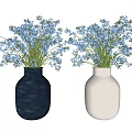 Two Dark Blue And Light Gray Ceramic Vases With Blue Small Blooms On White Background 3d model