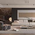 Minimalist Modern Living Room Interior With Light Sofa Coffee Table And Accent Wall 3d model