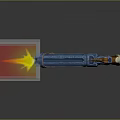 Blue Decorative Revolver With Flame Ejecting From Muzzle And Wooden Grip