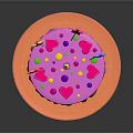 Two Layer Birthday Cake With Pink Dripping Frosting Lit Candle Colorful Stars And Heart Decorations