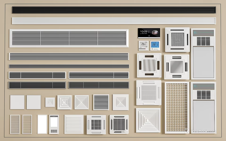 Modern Air Conditioner Vents Design With Various Grille Styles White Finish And Indoor Applications 3d model 