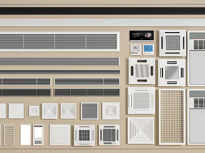 Modern Air Conditioner Vents Design With Various Grille Styles White Finish And Indoor Applications 3d model