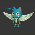 Anime Style Blue Cat Game Movie Character With White Wings And Big Eyes