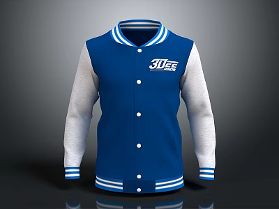 Blue And White Baseball Jacket With White Sleeves And JUCE Logo On Chest 3d model