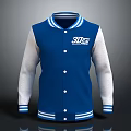 Blue And White Baseball Jacket With White Sleeves And JUCE Logo On Chest