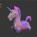 Pink Unicorn Toy With Purple Mane And Rolling Wheel Base Design