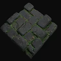 Natural Dark Stone Ground With Green Moss Growing Between Stone Cracks 3d model