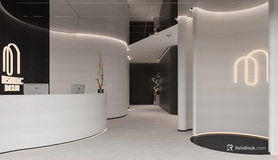 Modern Elegant Beauty Hair Salon Interior With Curved Reception Counter And Ambient Lighting 3d model 