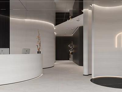 Modern Elegant Beauty Hair Salon Interior With Curved Reception Counter And Ambient Lighting 3d model