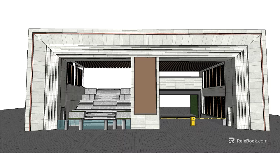 Modern Entrance Gate Design With Stone Steps Glass Elements And Architectural Features 3d model 