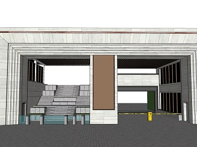 Modern Entrance Gate Design With Stone Steps Glass Elements And Architectural Features 3d model