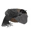 Woven Storage Basket with Soft Gray Textured Blankets and Cozy Knit Throws
