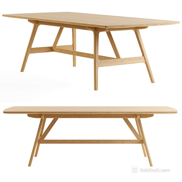 Modern Minimalist Wooden Dining Table With Unique Leg Structure And Natural Finish 3d model 
