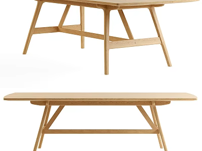 Modern Minimalist Wooden Dining Table With Unique Leg Structure And Natural Finish 3d model
