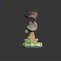 Cute Colorful Rabbit Doll With Rainbow Ears Closed Eyes Holding Flower Green Base