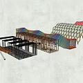 Various Pergola Designs with Grid Wavy Arched Structures and Colorful Patterns