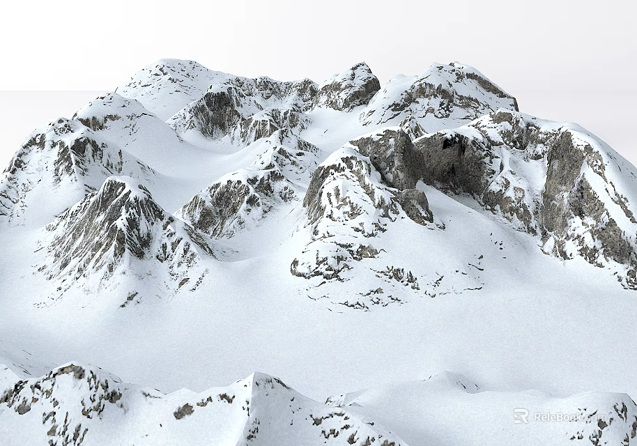 Garden Landscape Design With Snow Covered Mountain Peaks And Rocky Terrain 3d model 