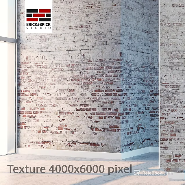 Vintage Exposed Brick Wall Structure with Red and White Textured Bricks Design 3d model 