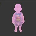 Child Wearing Blue Tank Top With Cartoon Graphic And Shorts Standing Barefoot On Dark Background