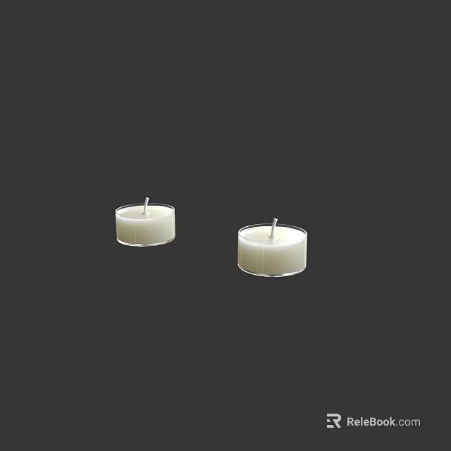 Two White Cylindrical Wax Candles On Dark Background With Unlit Wicks 3d model 
