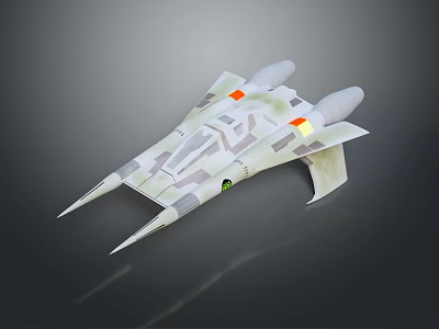 Sleek Sci Fi Spaceship Model With Twin Engines Gray White Color And Orange Lights 3d model