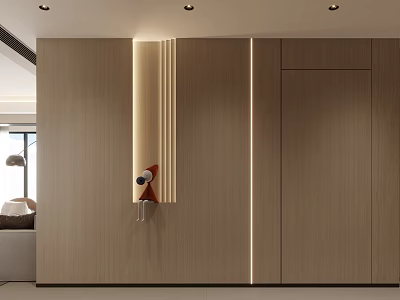 Modern Entryway Hallway Design With Wooden Paneling And Recessed Lighting Accents 3d model