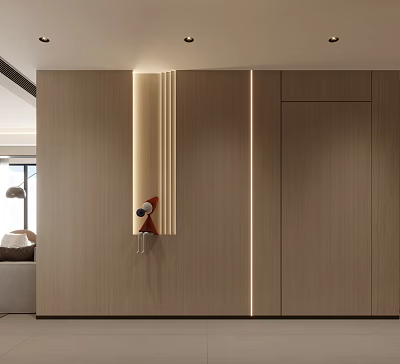Modern Entryway Hallway Design With Wooden Paneling And Recessed Lighting Accents 3d model