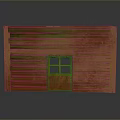 Rustic Wooden Building With Green Textured Wall Door And Glass Window