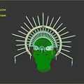 Peacock Inspired Headdress With Golden Radiant Design And Green Dangles