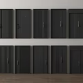 Various Modern Black Security Doors With Different Panel Designs And Handles 3d model